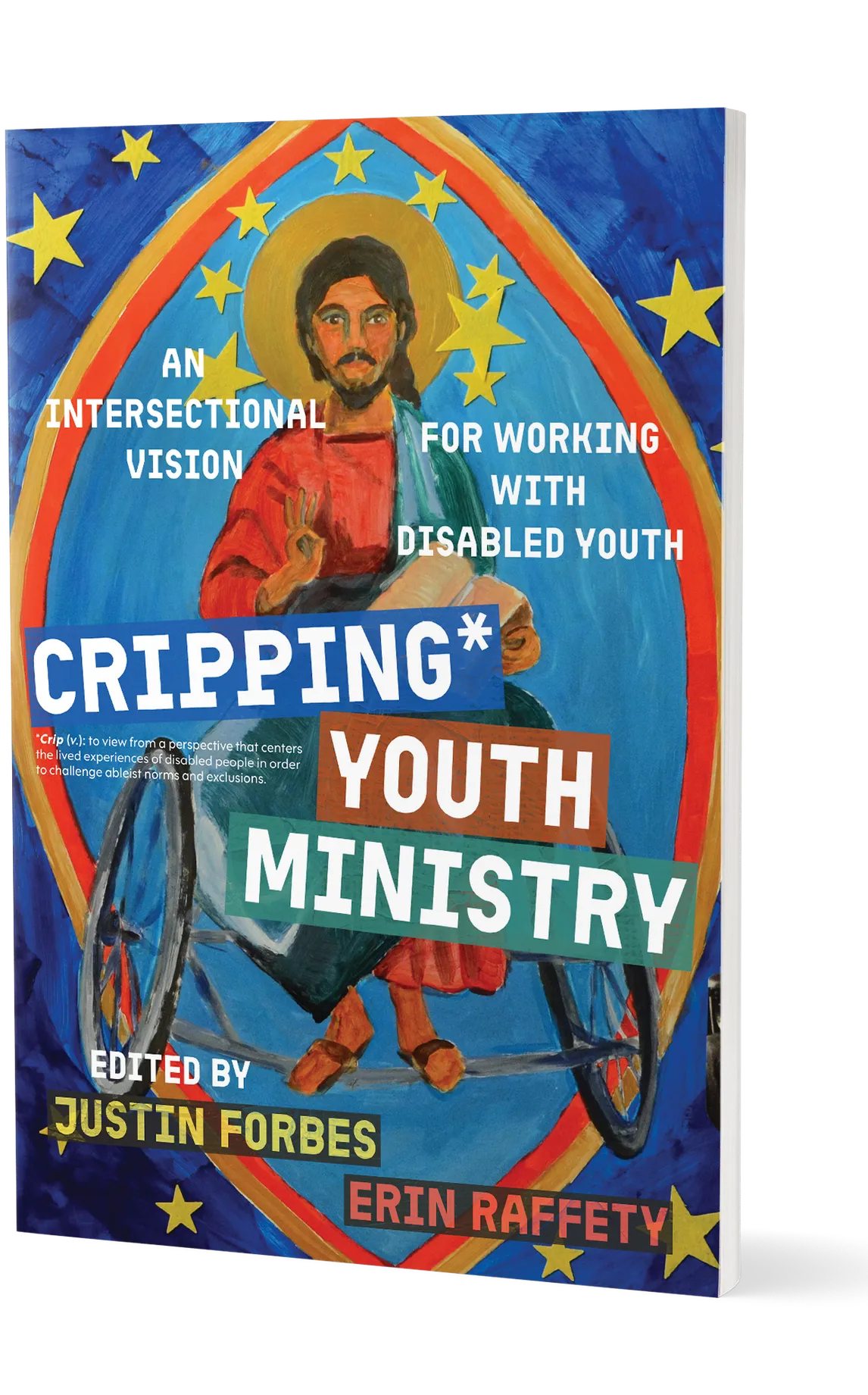 Cripping* Youth Ministry book cover featuring an iconographic image of Jesus in a wheelchair